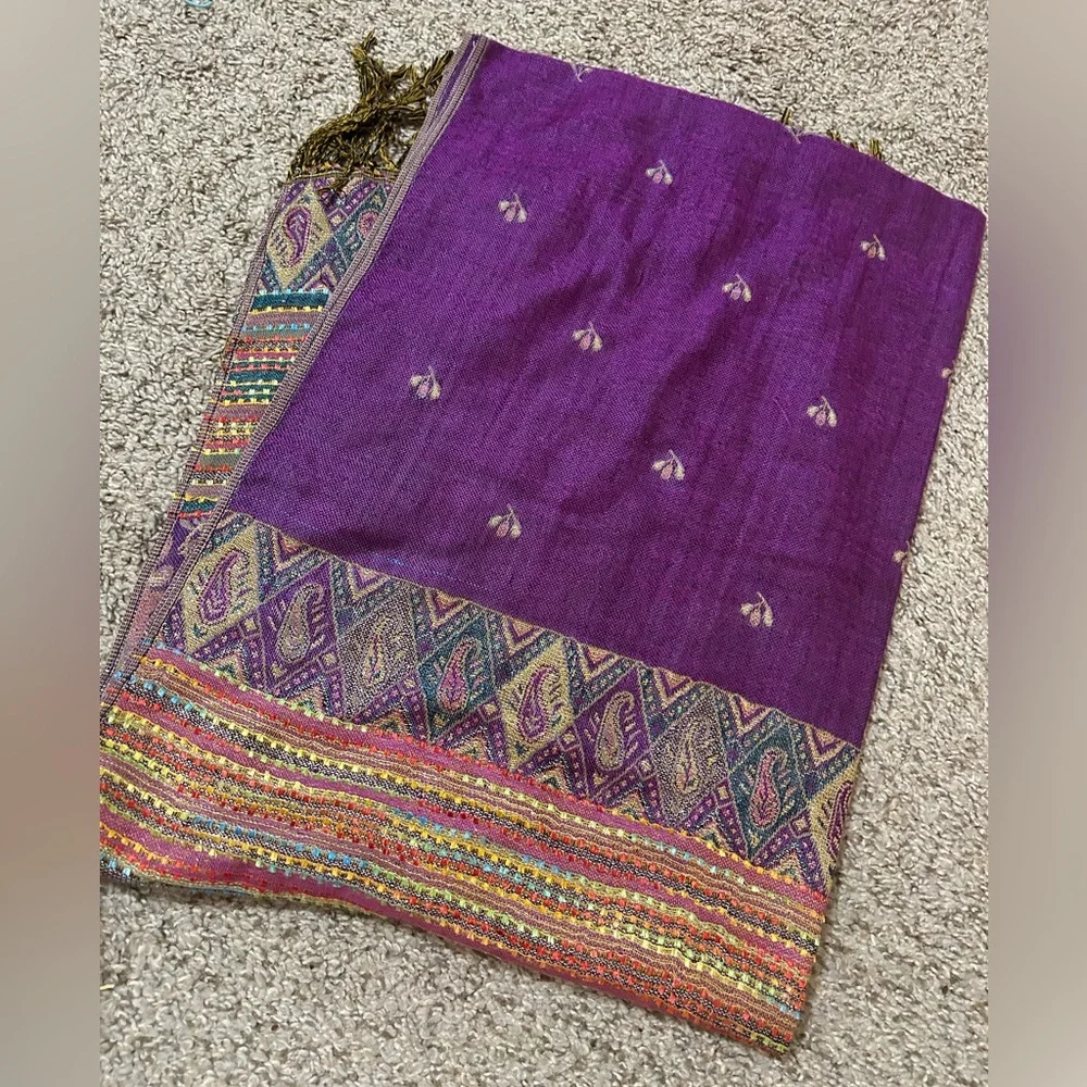 Pashmina Bohemian Purple Paisley Fringe Scarf Silk Cashmere Women's Travel Multi